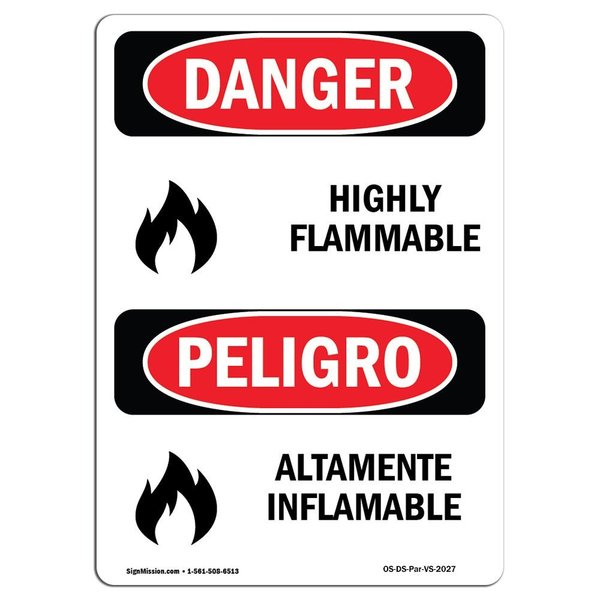 Signmission Safety Sign, OSHA Danger, 10" Height, Rigid Plastic, Altamente Inflamable, Spanish OS-DS-P-710-VS-2027
